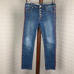 Pilcro and the Letterpress Jeans‎ Women 27 Blue Red Button Fly Relaxed Straight